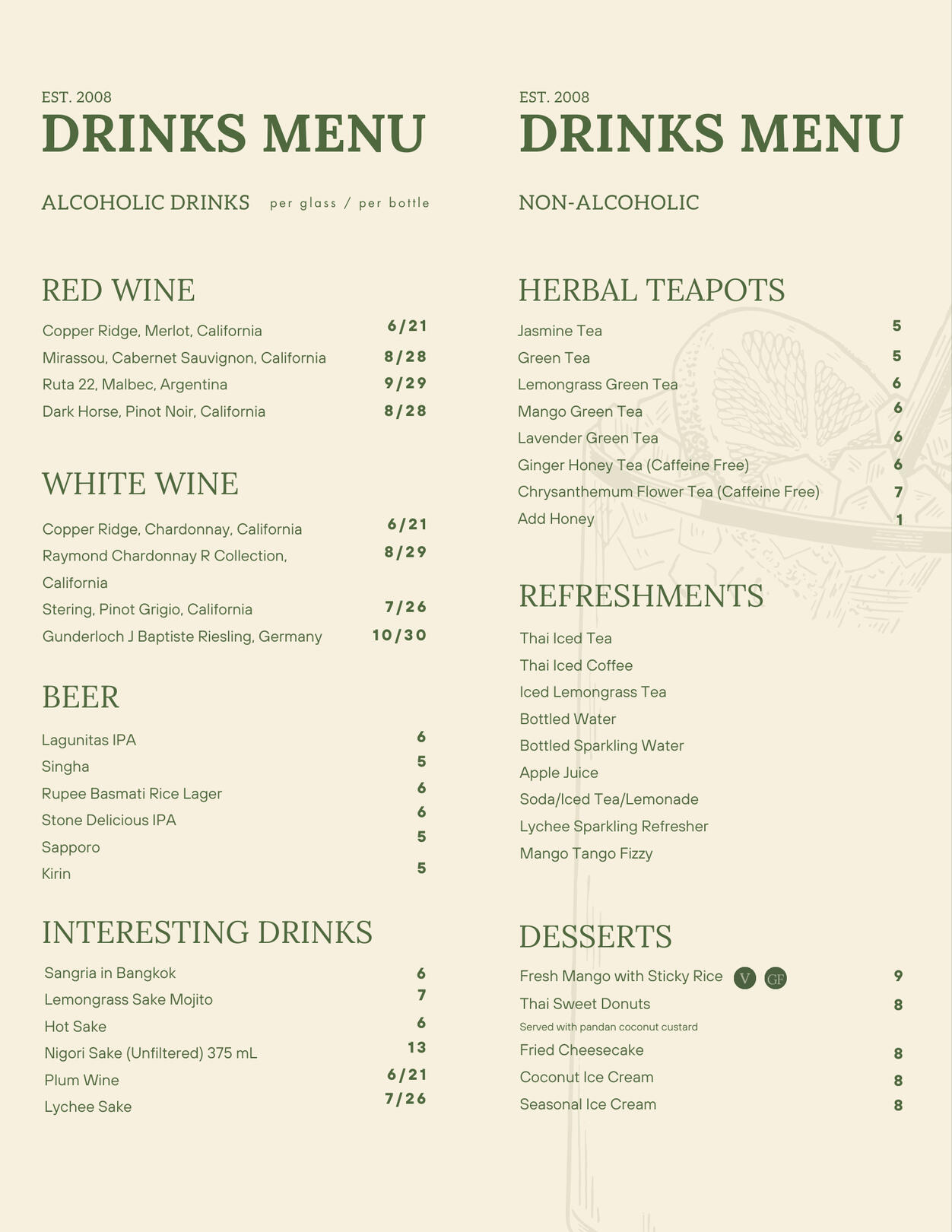 Menu Drink
